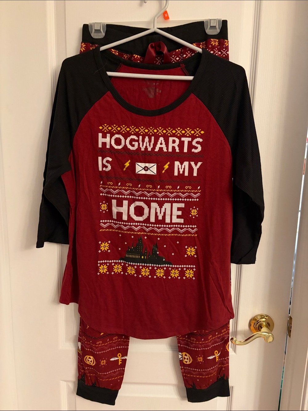 Hogwarts Is My Home Holiday Pajama Set - Red and Black